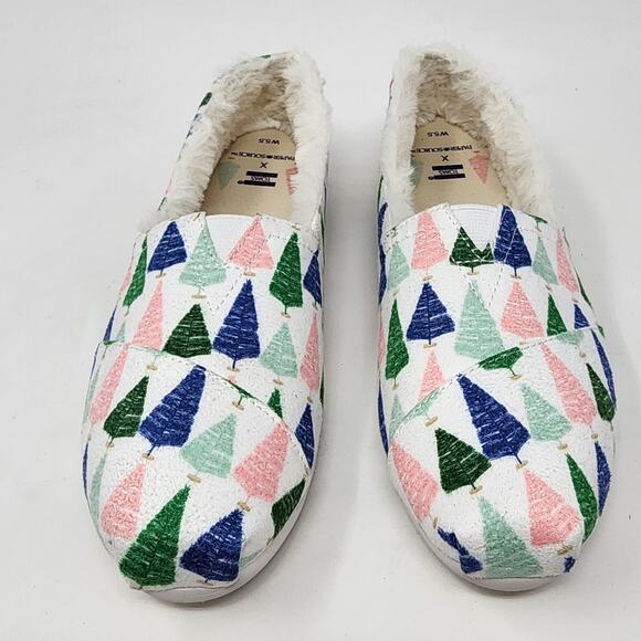 TOMS X Paper Source Flats W0men 5.5Colorful Trees Espadrilles with faux fur edge - Picture 3 of 9
